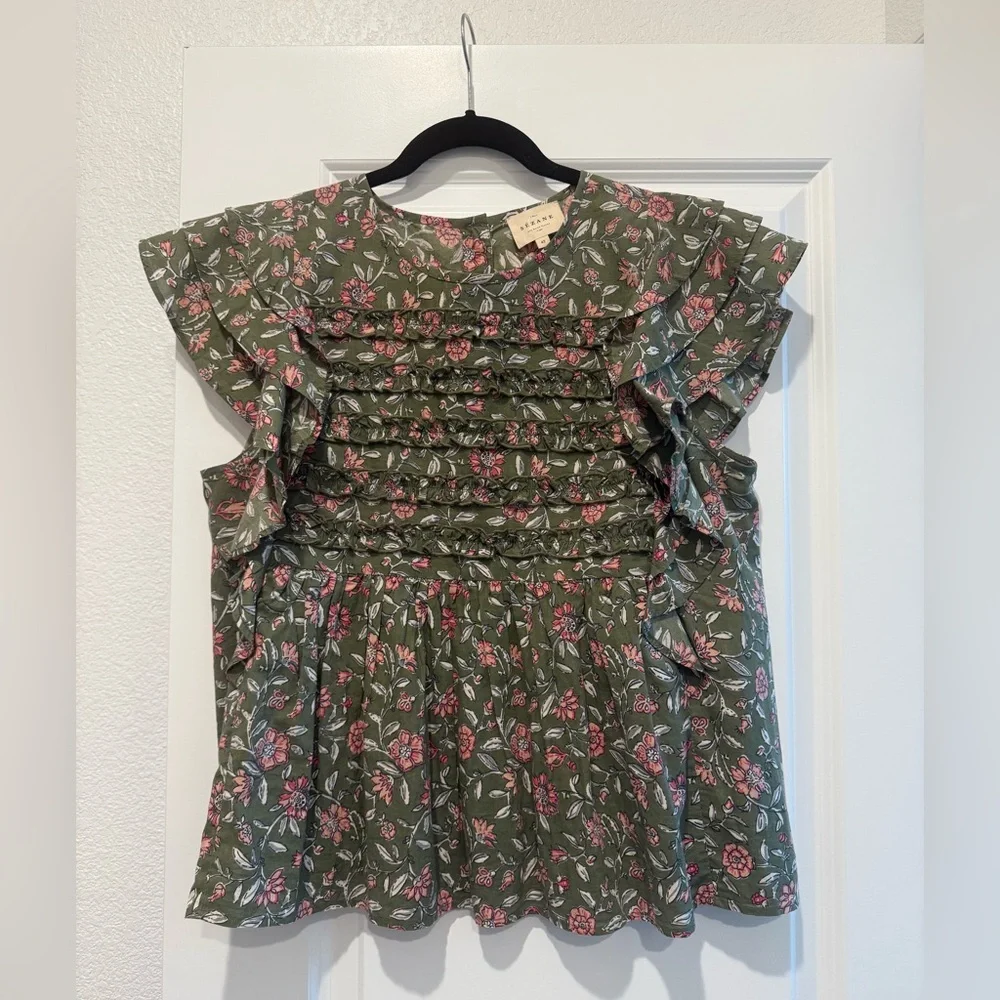 Sezane Green and Pink Floral Blouse - Picture 1 of 5
